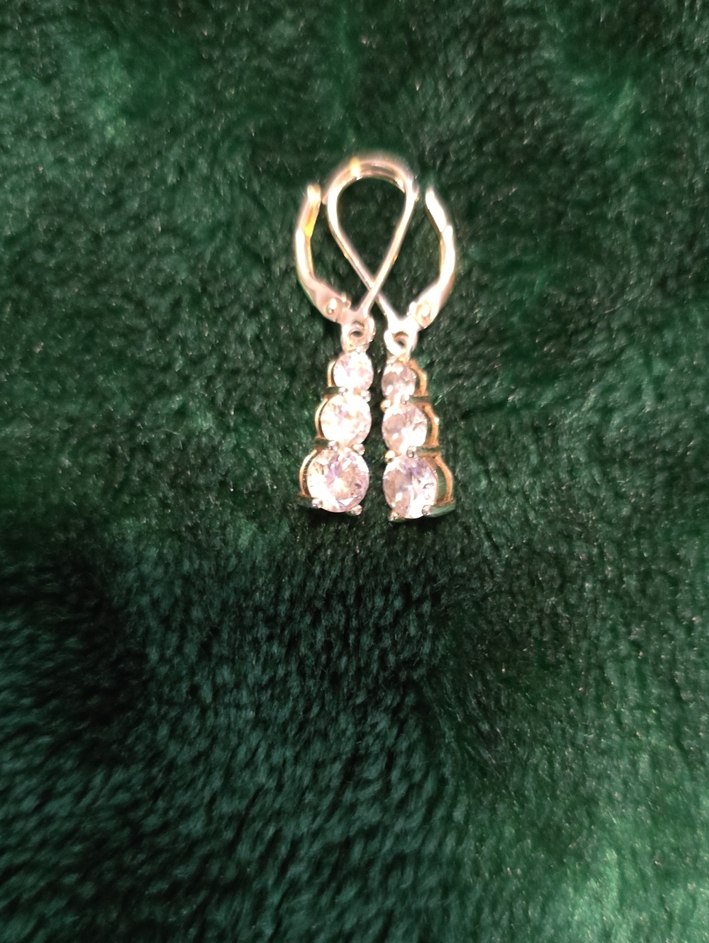 Diamonique Silver-Tone Three-Stone Drop Earrings with Clear Stones